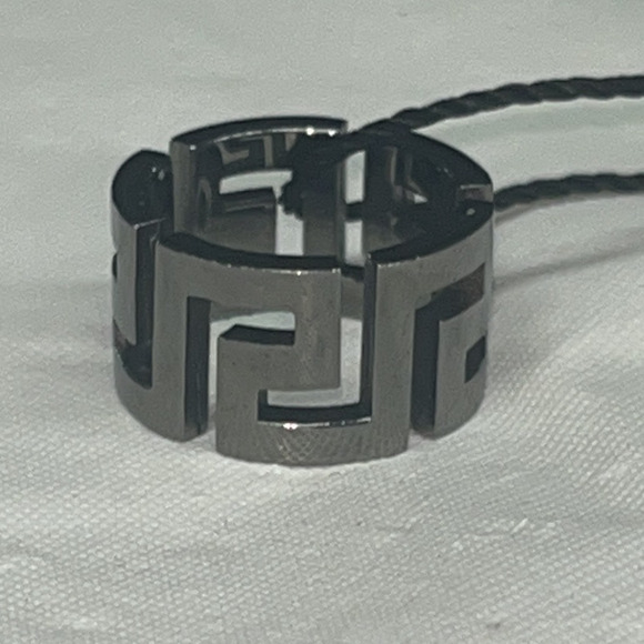 Versace Greca Ring - Black/Silver - Size 4.75 - Unisex - NEW - Picture 5 of 12
